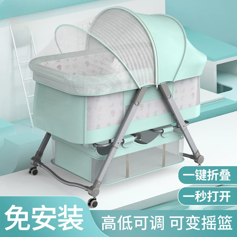 Movable Crib Foldable Height Adjustment Splicing Big Bed Baby Cradle Bed Bb Bed Anti-spill Milk Portable