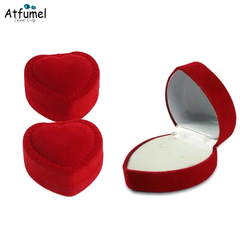 Red Velvet Ring Jewelry Storage Box Earring Display Organizer Heart Shaped Engagement Wedding Ring Stud Packaging Gift Box 24Pcs