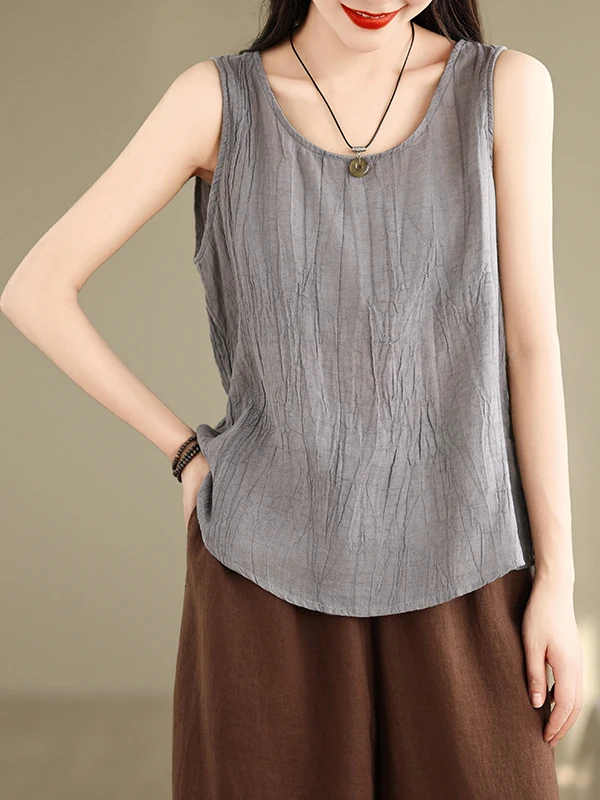 

Loose Fit Cotton Linen Small Vest Women's plus Size Twisted Folded Sleeveless Backless Top Inner Wear Summer Outerwear