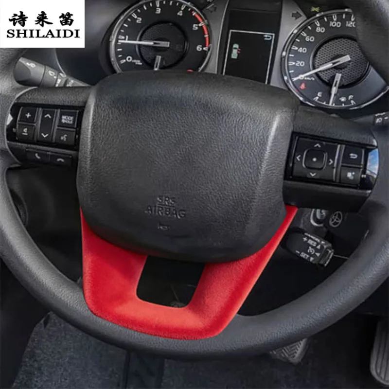 Suede leather Car Wrapping ABS For Toyota Fortuner Hilux 2016-2021 steering wheel frame Gear Shift Knob Head Cover Trim Sticker