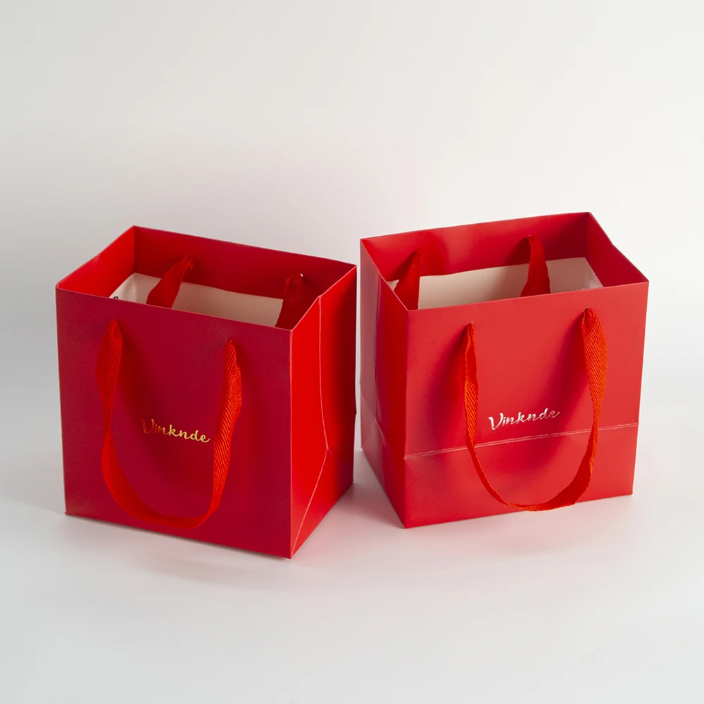 

24-Pack Kraft Paper Red Bag with Handles Custom Logo Plain Paper Gift Grocery Bags for Food Retail Shopping Take Out Boutique