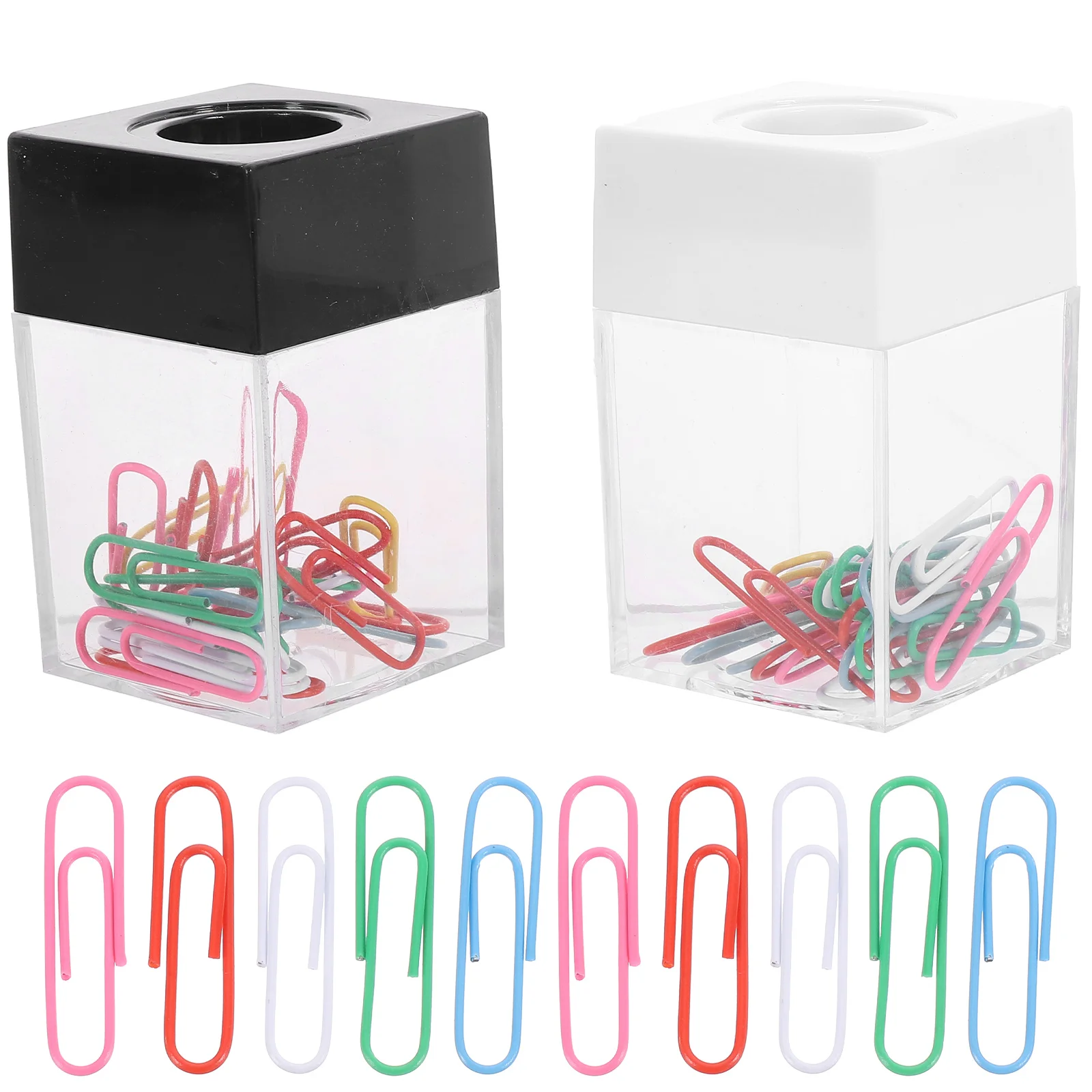2 Pcs Square Macaron Color Magnetic Paper Clip Storage Bucket Jumbo Clips Holder Pp for Desk Office Necessities Dispenser