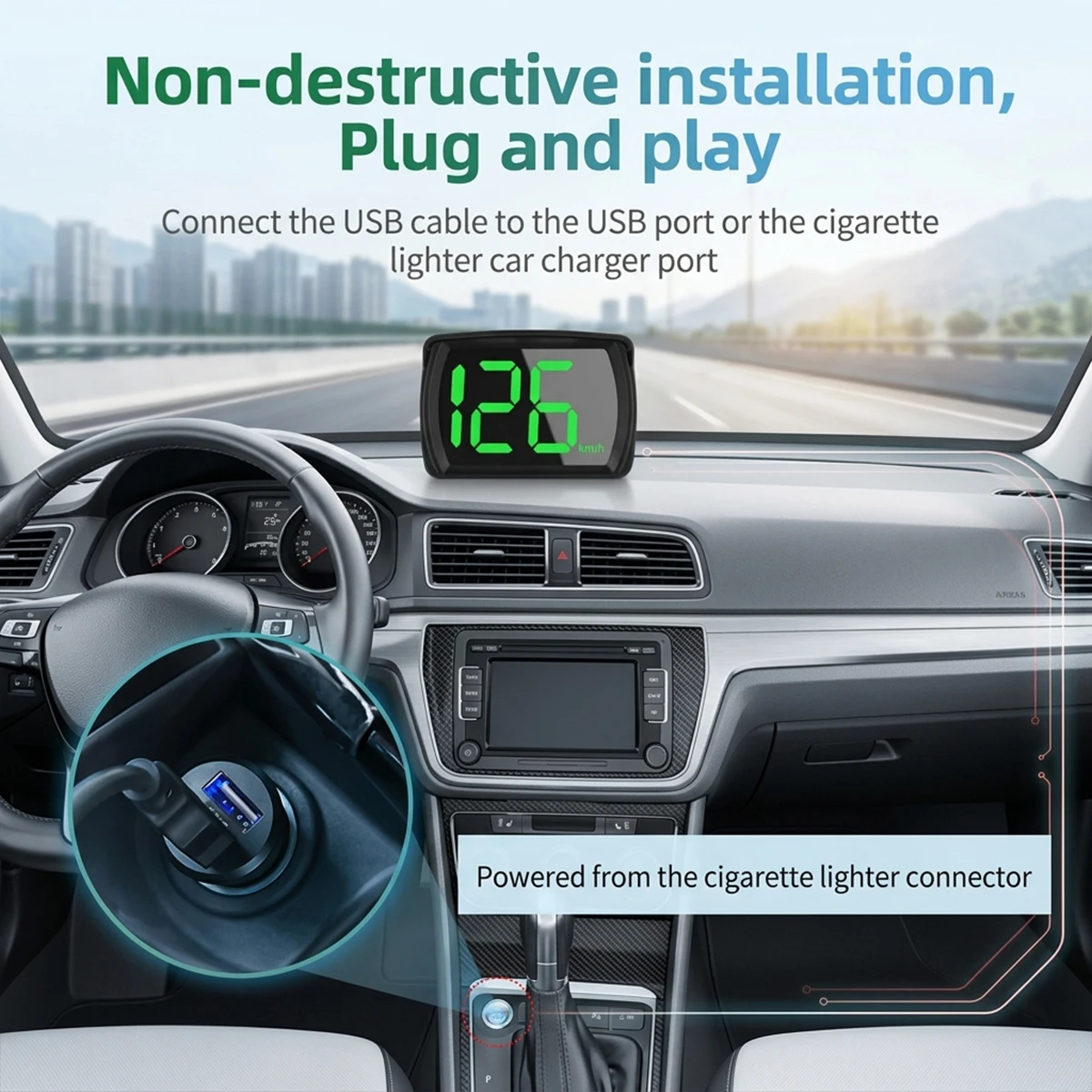 Universal Car HUD Head Up Display GPS Hud Digital Speedometer Big Font Speed Meter KMH for All Truck USB Plug and Play Auto Part view 3