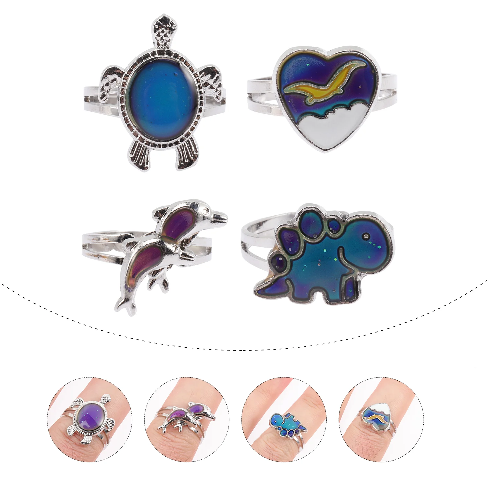 4 Pcs Color Changing Ring Open Hand Cartoon Fashion Thermochromic Finger Rings Child