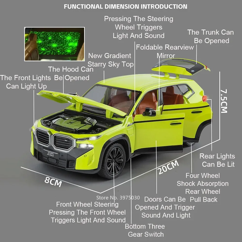 1:24 Schaal BMW XM Speelgoedauto's Modellen Legering Diecast 6 Deuren Geopend Miniatuur Voertuigen Trek Licht Muziek Auto voor Kinderen Geschenken
