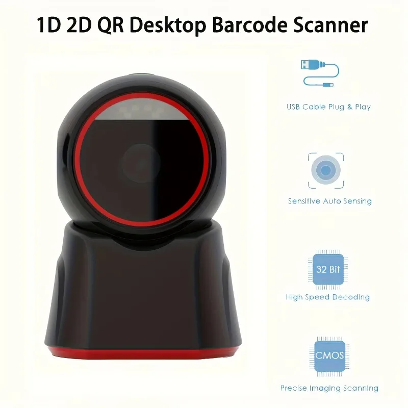 2D Barcode Scanner Desktop Omnidirectional Automatic 1D 2D QR code Data Matrix PDF417 Bar Code Reader USB for Retail Supermarket