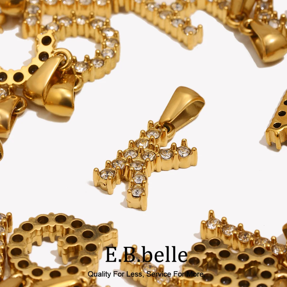 E.B.belle Stainless Steel PVD Plating 26 Initial Necklace Charm Zircon Pearl Letter Pendants For Necklace Earring Accessries