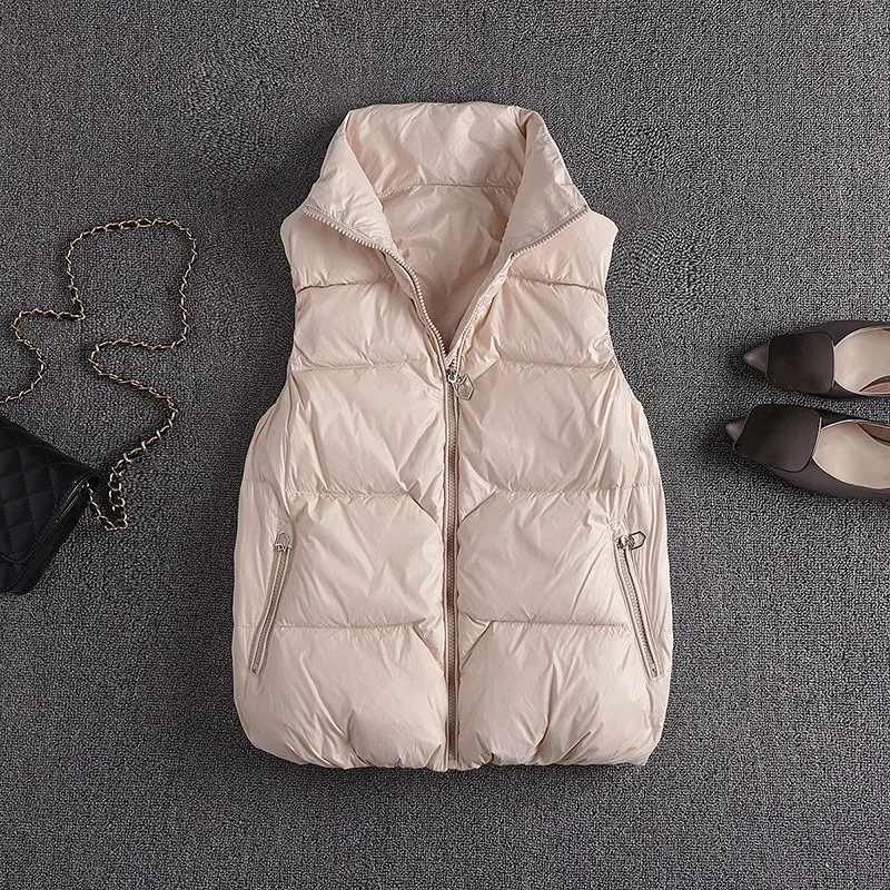 

Women's Jacket Stand Collar New Black Lapel Short Down Cotton Sleeveless Vest Parkas Trendy Loose Jackets