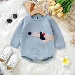 Baby Clothes Autumn Winter Blue Long Sleeve Knitted Newborn Boys Girls Onesie Bodysuits One Piece Infant Netural Jumpsuits 0-18m