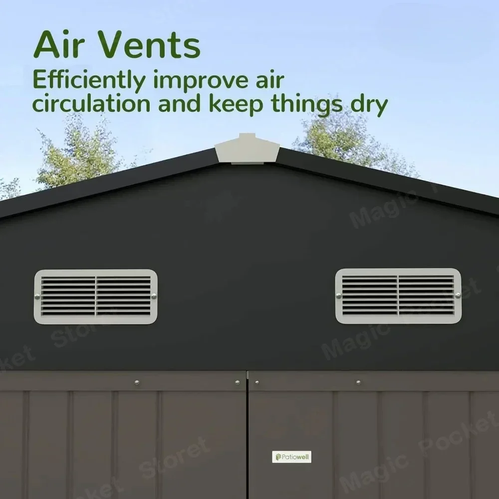 10x8 FT Outdoor Storage Shed, Large Garden Tool Metal Shed with Sloping Roof and Double Lockable Door Cabanons De Jardin image 5