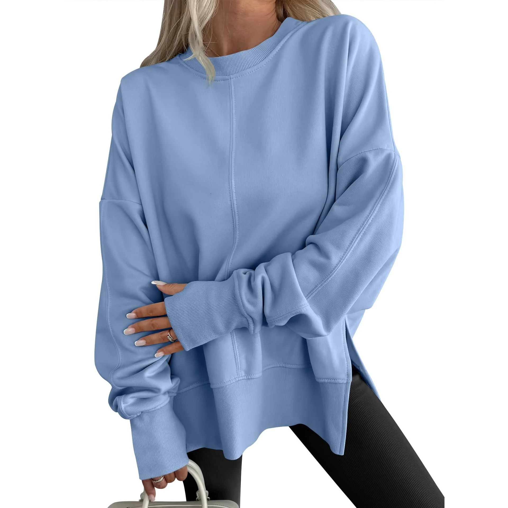 Loose Long Sve Hoodie Pure Color Spor round Ne Pullover Faionable Casual Top for Women Comfortable Streetwear