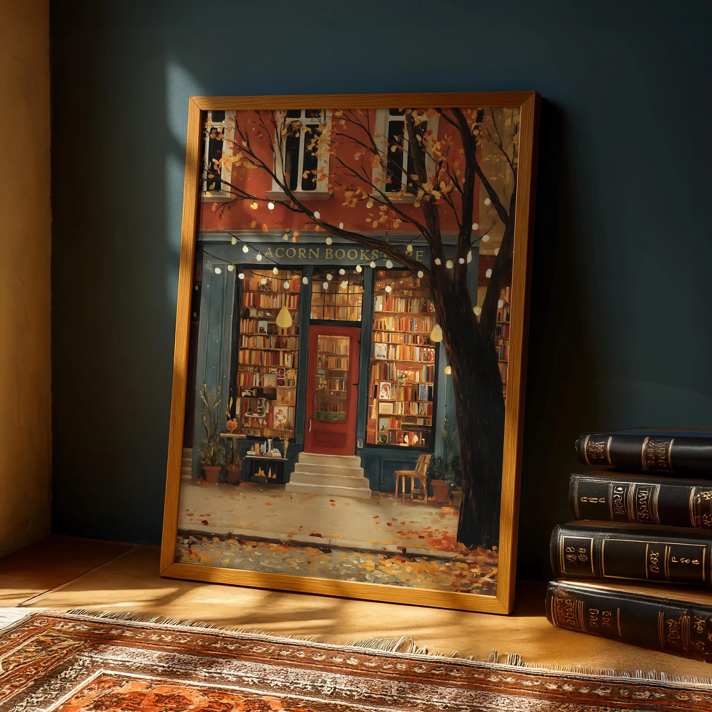 Modern Cozy Bookstore Wall Art Poster Autumn/Fall Bookshop Print, Reading Nook Poster, Cozy Literary Poster for Home Decorations