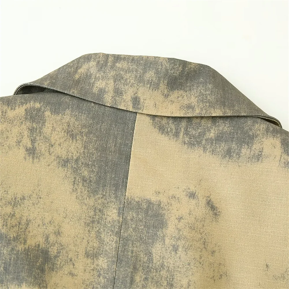 سترة بدلة نسائية غير رسمية جديدة مطبوعة ذات طية صدر السترة وأكمام طويلة وزر واحد