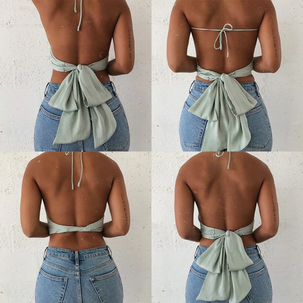 

Summer Backless Straps Solid Color Silk Vest Women's New Wrap Chest Machine Short Sexy Top