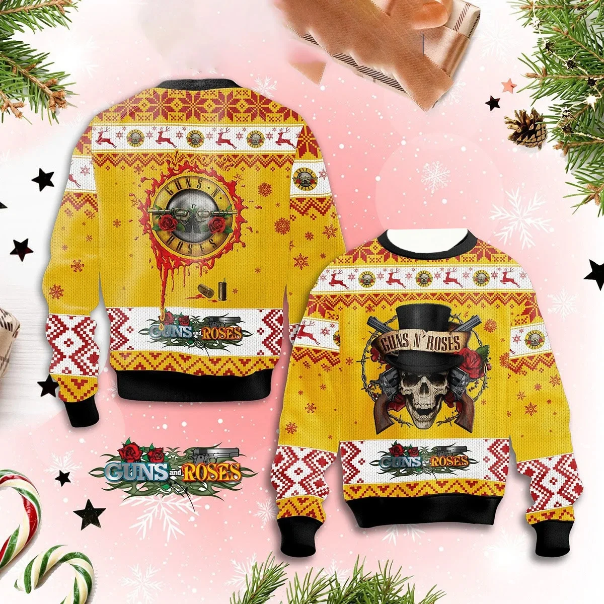 

Gun and Rose Men's New Ugly Christmas Long-sleeved Women Cartoon Autumn and Winter Cosplay Party Long-sleeved