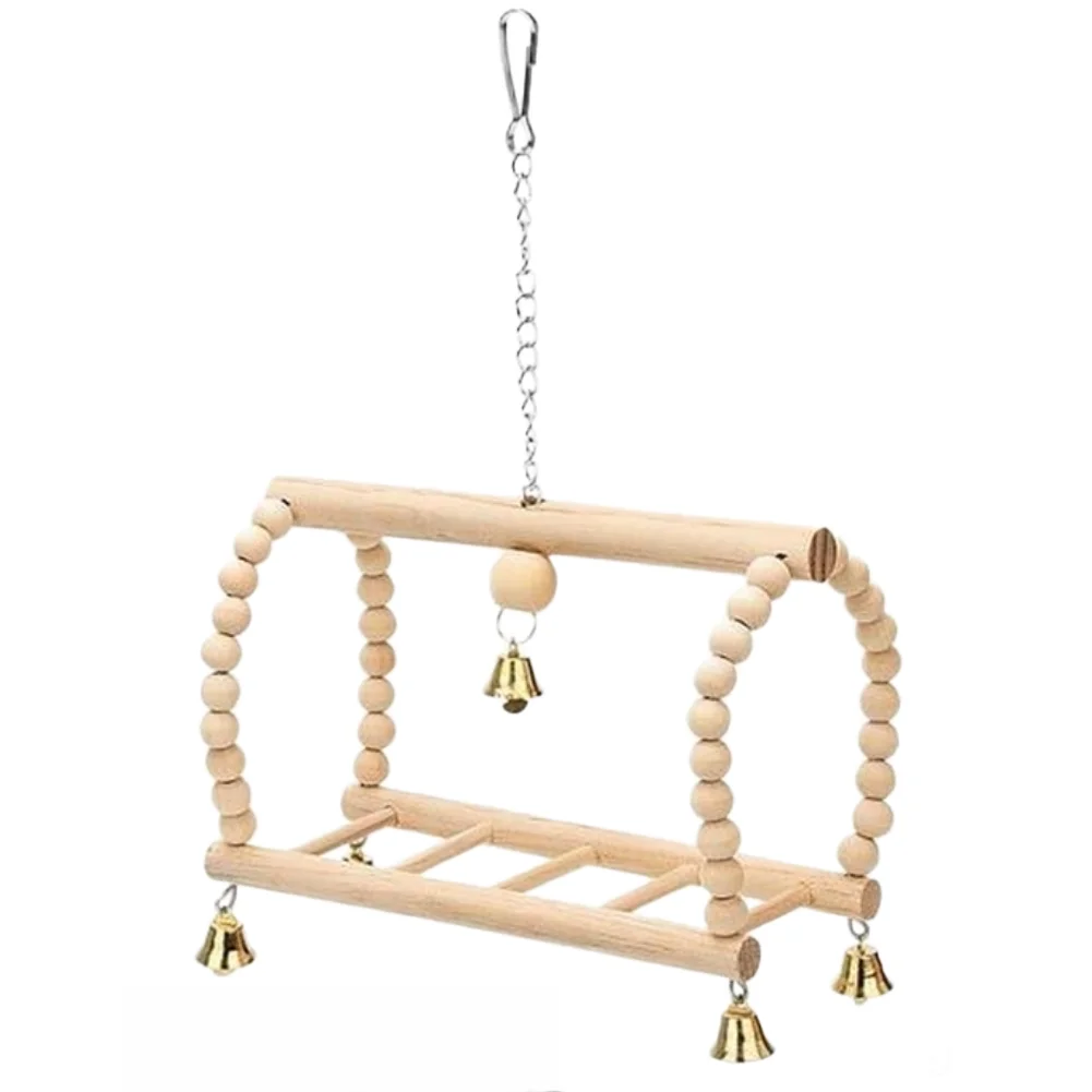 Wooden Bird Cage Play Set with Ladder Swing and Chewable Toys for Small to Medium Parrots Seeking Stimulation and Exercise