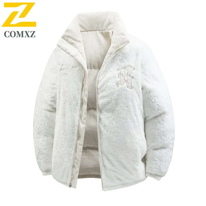 COMXZ Men Padding Coat Stand Collar Letter Embroidery Outdoor Winter Padded Jacket Hiking Travel Ski ﻿Cold Proof Bread Jacket