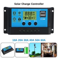 Solar Panel Battery Regulator Solar Charge Controller LCD Display PWM 10A 20A 30A 40A 50A 60A Dual USB 5V Output 12V 24V