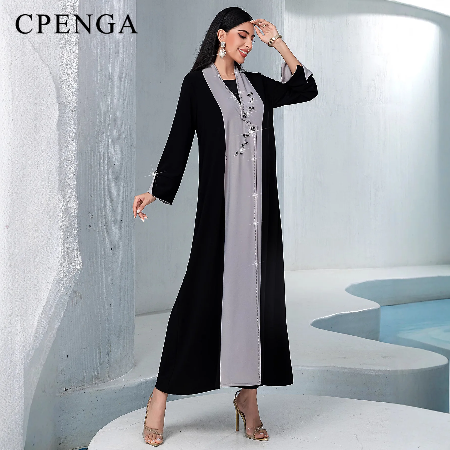 Ramadan Luxus Dubai Abaya Kleid für Muslimische Frauen Eid Nahöstliche Bescheidene Strickjacke Islam Urlaubsoutfit Türkei Jalabiya Robe