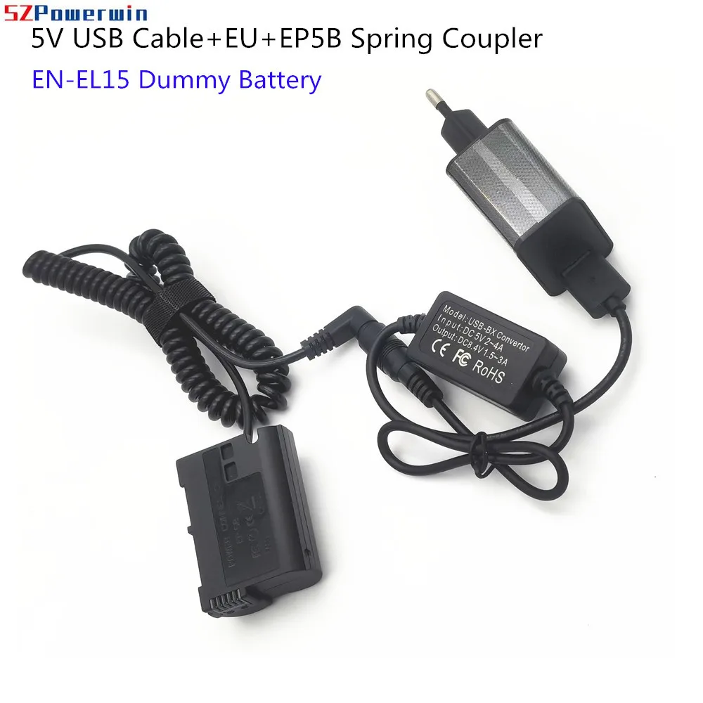 Cable adaptador de corriente de 5V EP-5B acoplador CC reemplazar la batería de EN-EL15 para Nikon D850 D810 D810A D800E D750 D610 D600 D7200 D7100 Z5 Z6