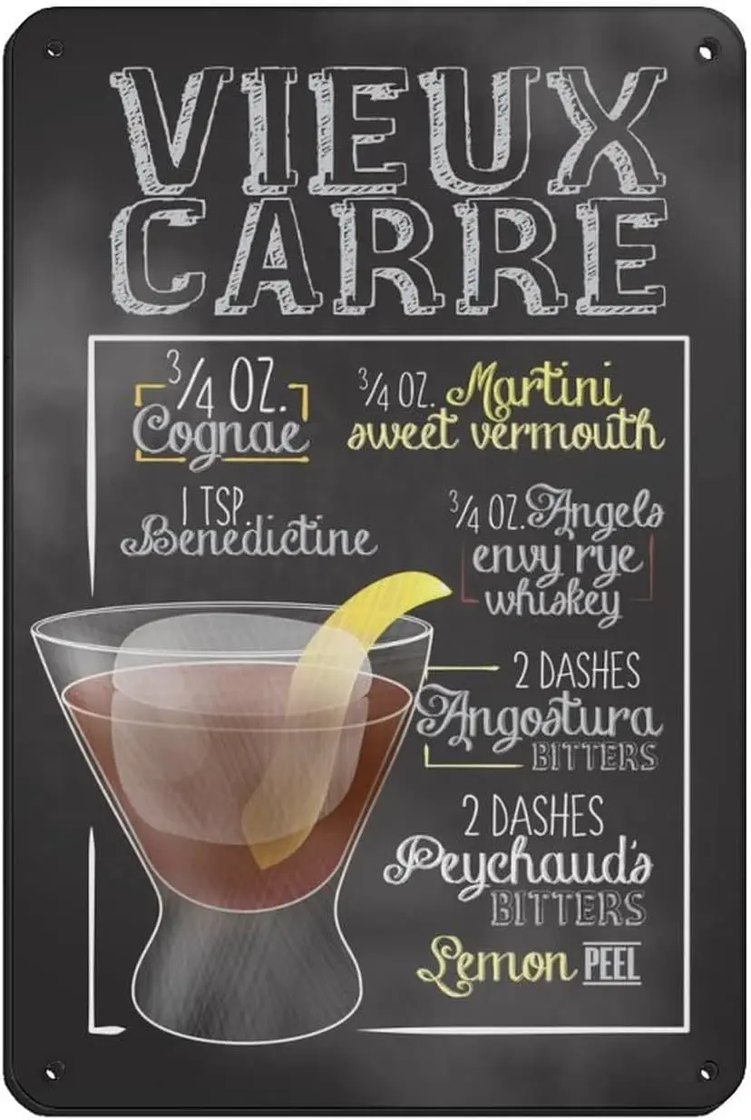 

ZXER Vieux Carre Cocktail Bar Retro Poster Retro Poster Metal Tin Sign Chic Art Retro Iron Painting Bar People Cave Cafe Family