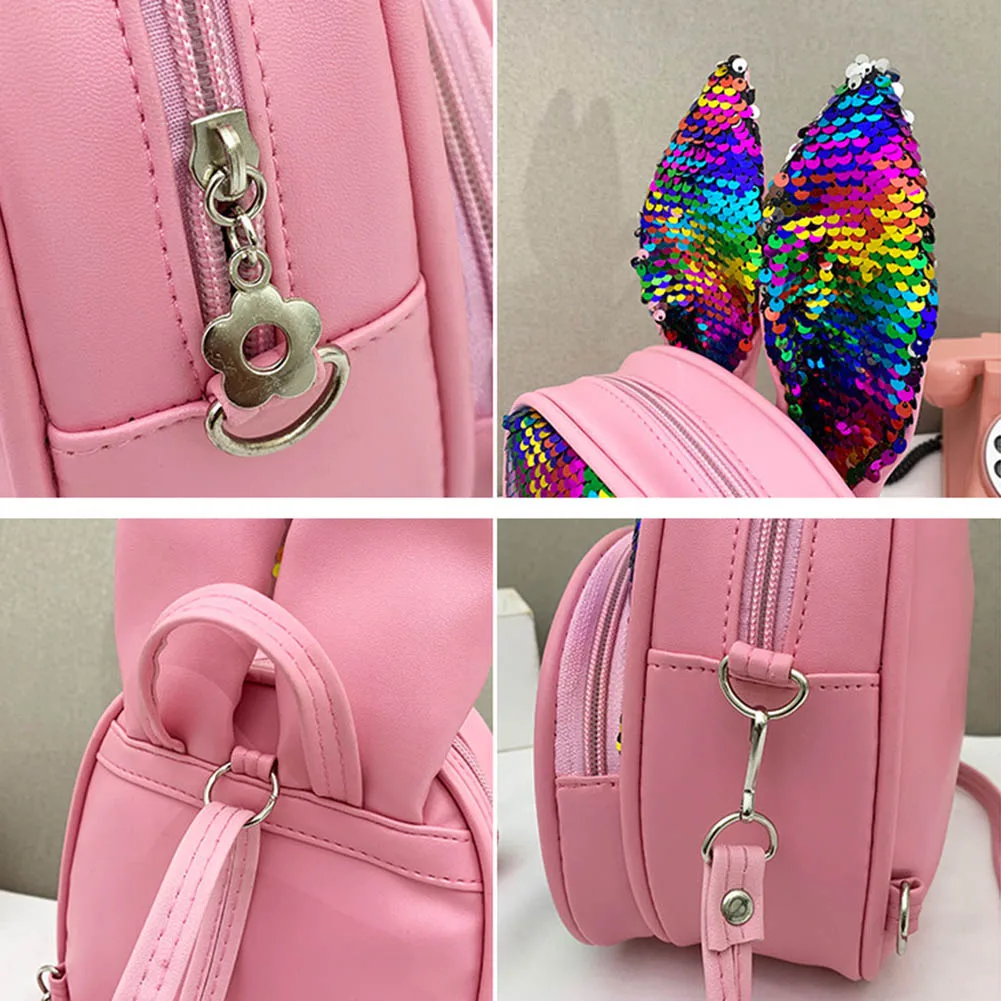 Fashion PU Leather Rabbit Ears Children's Backpack With Zipper School Bags For Girl Rabbit Wallet Girls Purse For Birthday Gifts