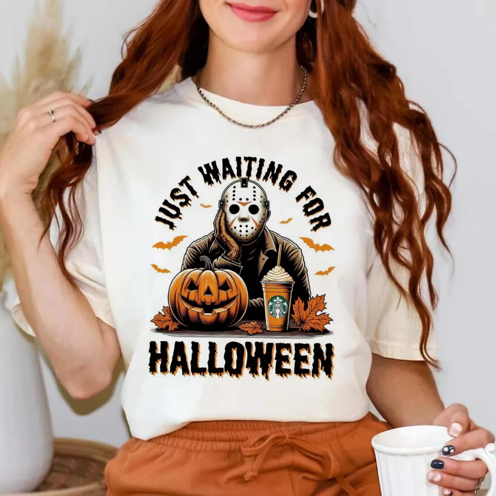 Just Waiting For Halloween Cartoon Trend 2024 Retro Cute Clothing Printed Pattern Basic Casual Versatile Top Women's T-Shirt