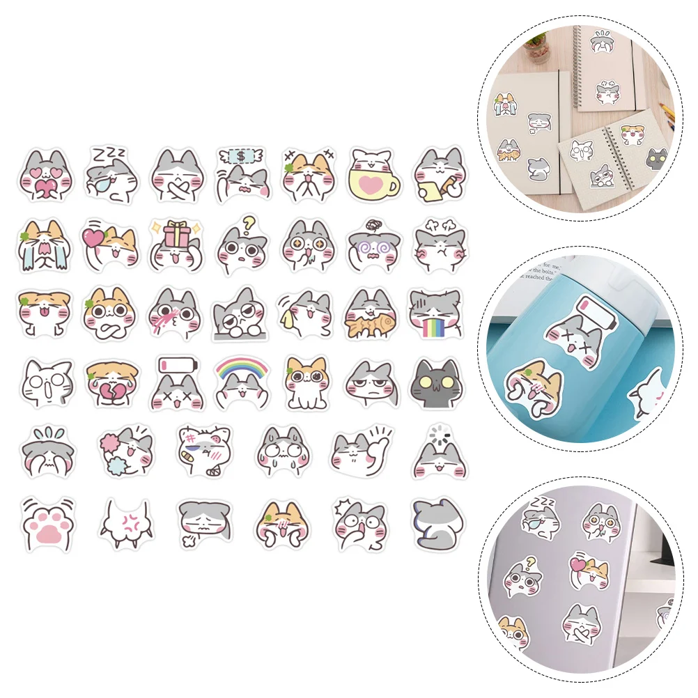 40 Pcs Notebook Sticker Child Decor Cat Calendar Stickers Paper Journal Cartoon