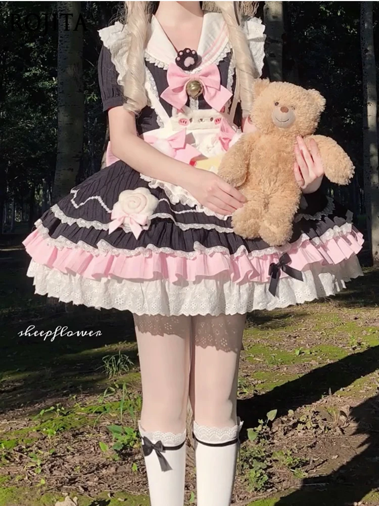 

Maid Lolita Dress Female Kitten Sweet and Lovely Lolita OP Pink and White Dress Birthday Dress for Women 2025 New