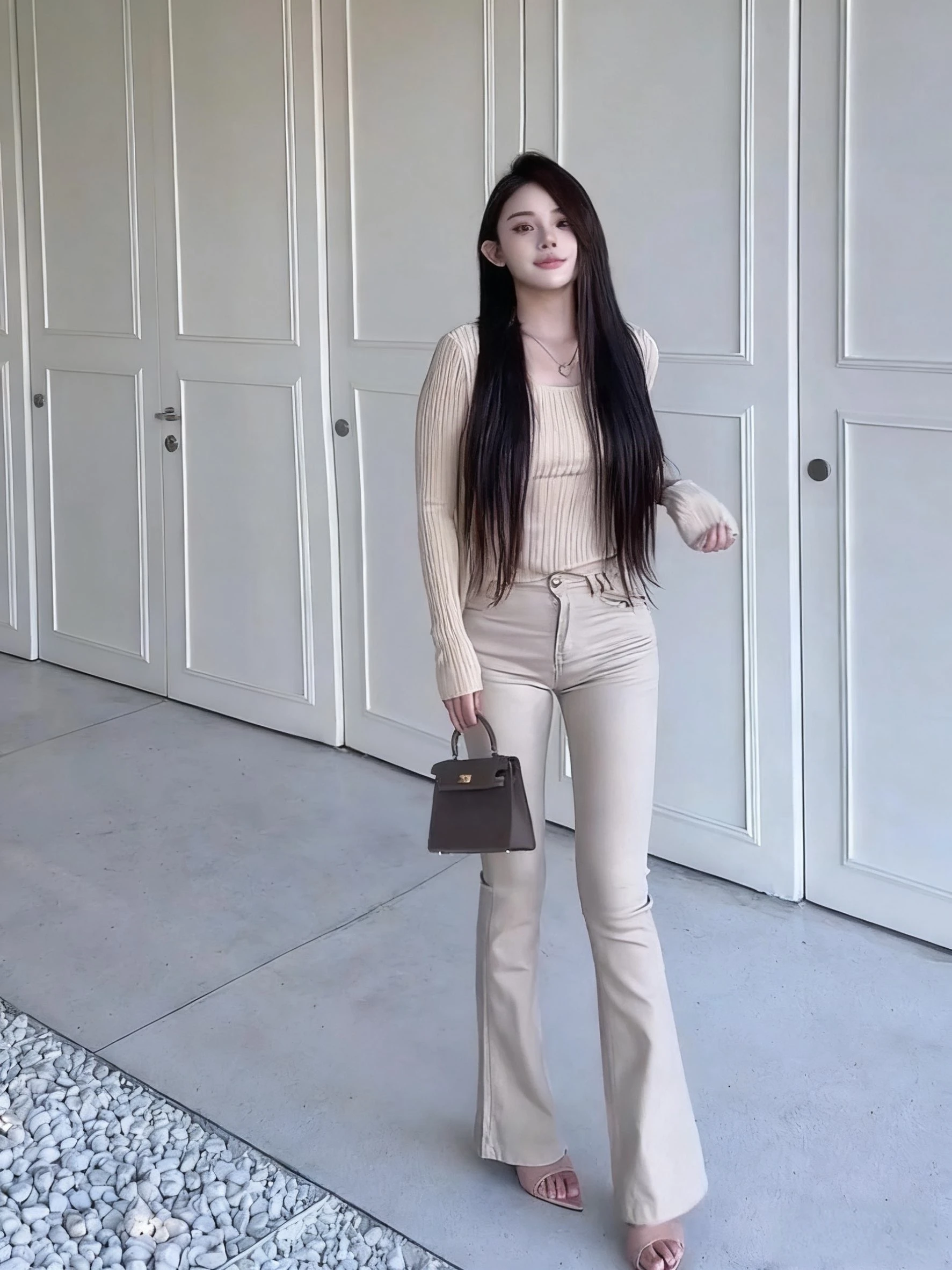 

Khaki Versatile Micro Flared Jeans Women's Elastic Butt Lifting High Waist Slim Fit Stretchy Denim Pants Autumn 2025 New Arrival