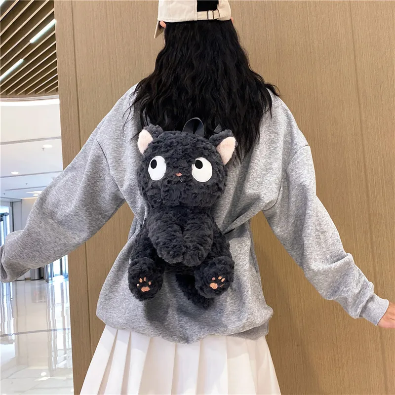 New black cat doll backpack 2024 new cute cat small plush bag cartoon bag wholesale