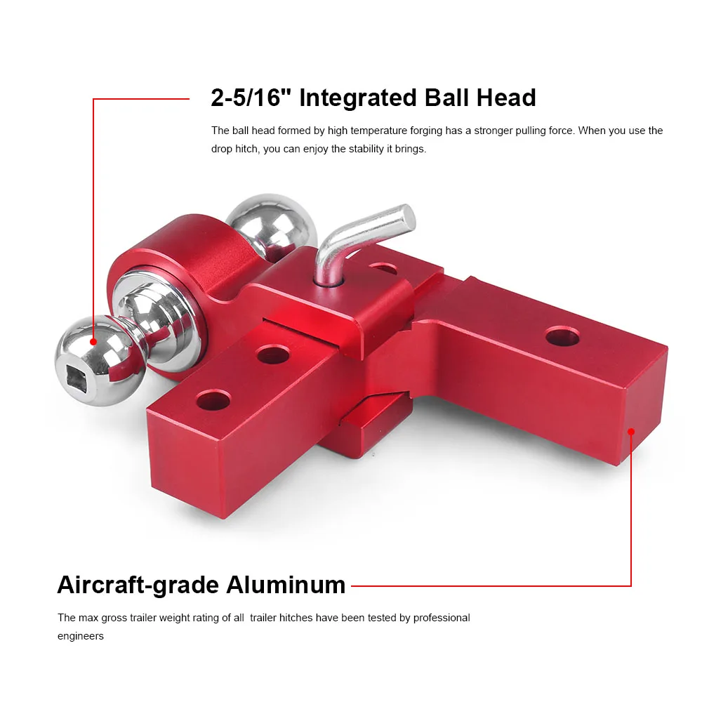 

Adjustable Trailer Hitch Ball Mount 6'' Drop/Rise Dual Ball 2" & 2-5/16" Hitch Pins Included Towing Tractor Mount