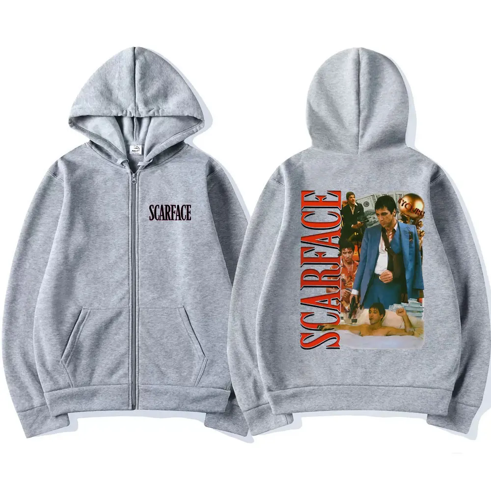 Scarface-Sudadera con capucha de Tony Montana para hombre, chaqueta con cremallera, Estilo Vintage, Hip Hop, gótico, Rock, de gran tamaño