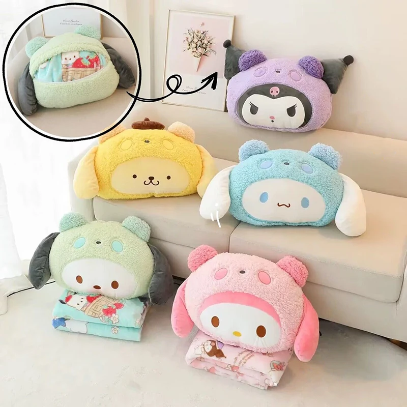 Sanrio Plush Pillow Blanket Cute My Melod Cinnamoroll Kuromi Pachacco Home Sofa Decoration Office Cushion Blanket Kids Quilt