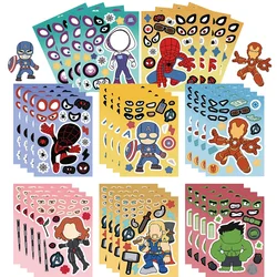 8/16Sheets Disney Marvel Spiderman Iron Man Stickers Make a Face Game Sticker Kids DIY Notebook Children Assemble Jigsaw Toys