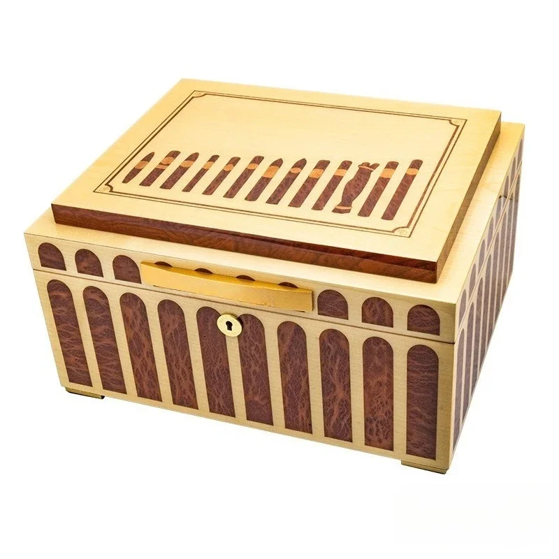 Cigar Humidor, Safflower Pear Hard Maple Piano Lacquered Cedar Large Capacity Humidor, Humidor
