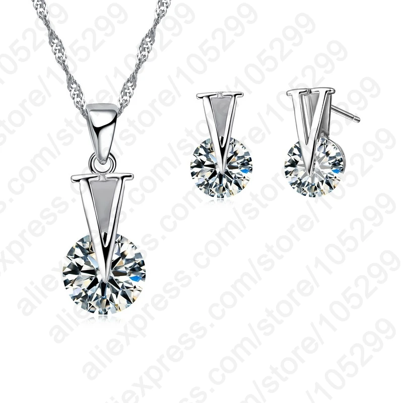 925 Sterling Silver Cubic Zironia Cross Heart Butterfly Pendant Necklace Dangle Earrings Fashion Trendy Jewelry Sets