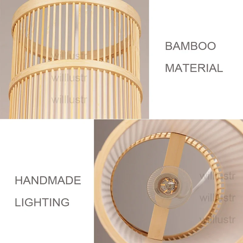 Handmade Bamboo Pendant Lamp Natural Wood Suspension Light for Hotel Restaurant Cafe Bar Lounge - Unique Ceiling Chandelier