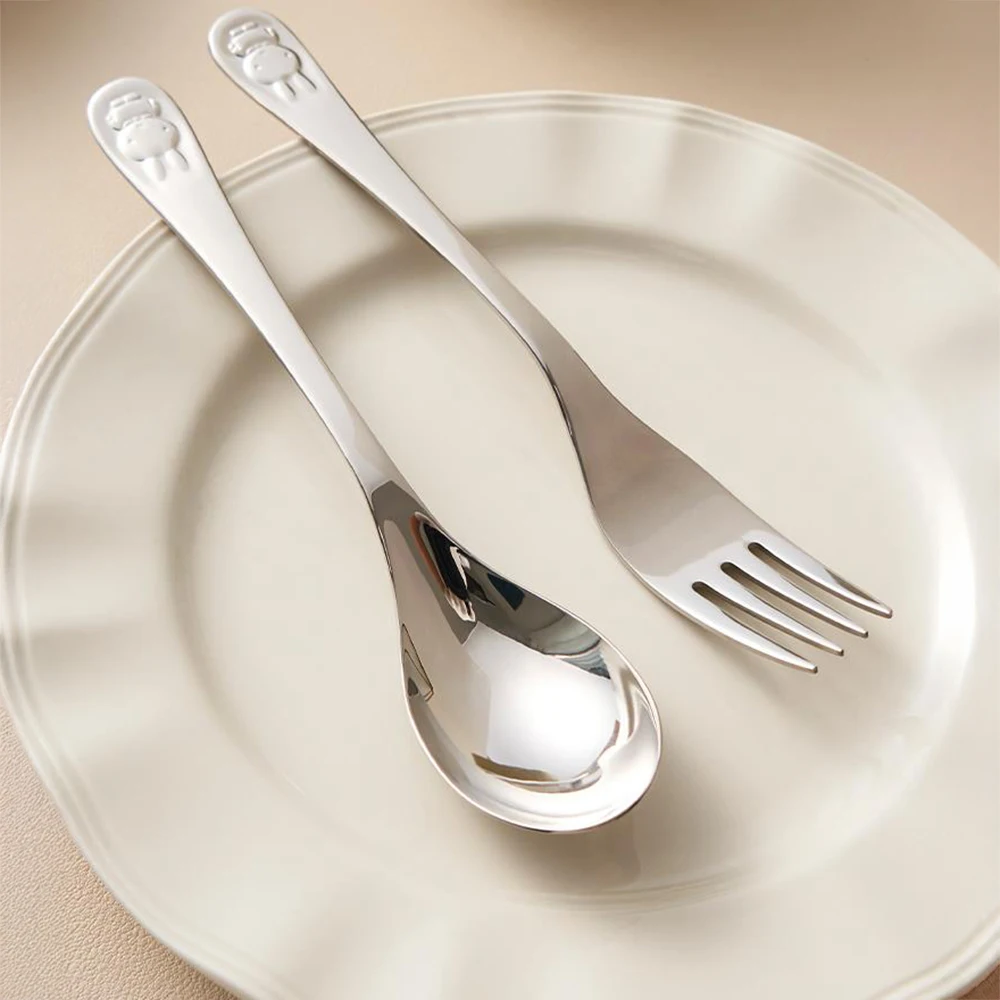 Kawaii Miffy New Arrivals Cute Children Tableware Cartoon Rabbit Stainless Steel Knife Fork Spoon Suit Girl Gift