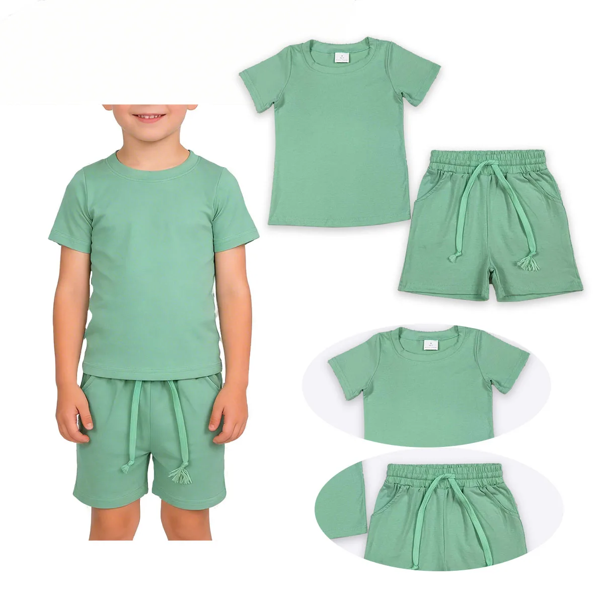 

Baby Boys Green Short Sleeve Shirts Top Pockets Shorts Clothes Sets Kids Fashion Summer Toddler Outfits Clothing Wholesale