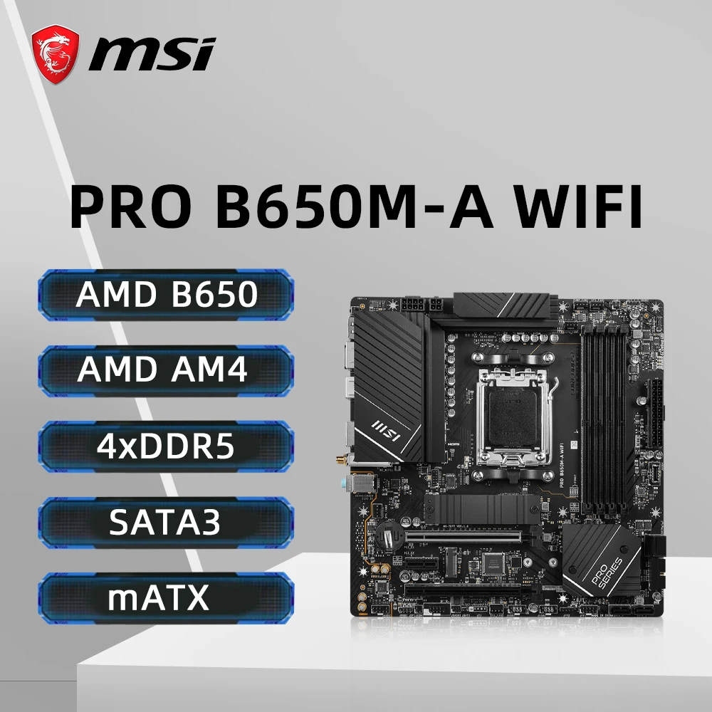 

MSI PRO B650M-A WIFI Motherboard AM5 Socket Support 7900X 7800X3D 7600 CPU 4xDDR5 7200MHz 256GB HDMI 2x M.2 PCIe 4.0 mATX
