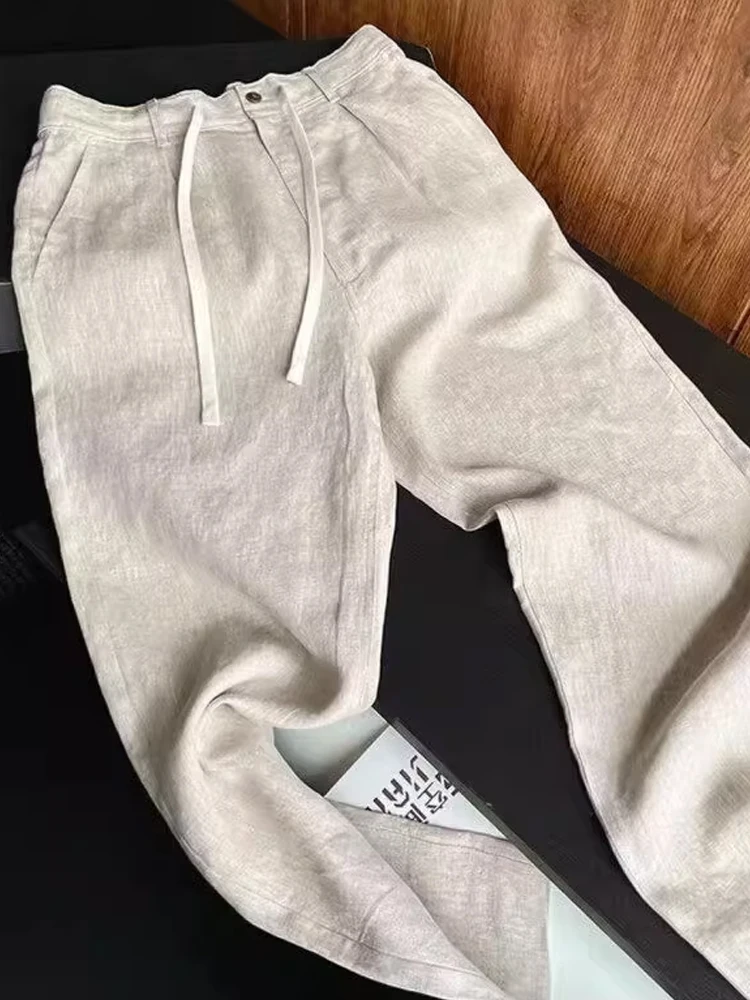 

Men's Summer Thin Linen Casual Pants Loose Fit Comfortable Straight Leg Zipper mid Waist Breathable Faionable Leisure Trousers