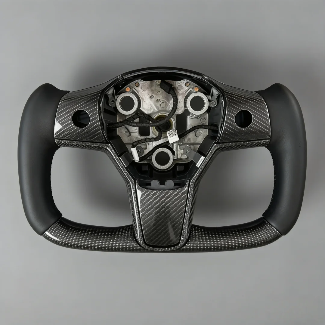For Tesla Model Y Model 3 Car Steering Wheel Modification D-shaped and U-shaped Leather  Carbon Fiber Steering Wheel