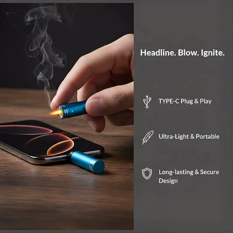 Type-C Mini Portable Cigarette Lighter USB Air Blowing Windproof Safety Fast Rechargeable for Outdoor Travel Camping Gear