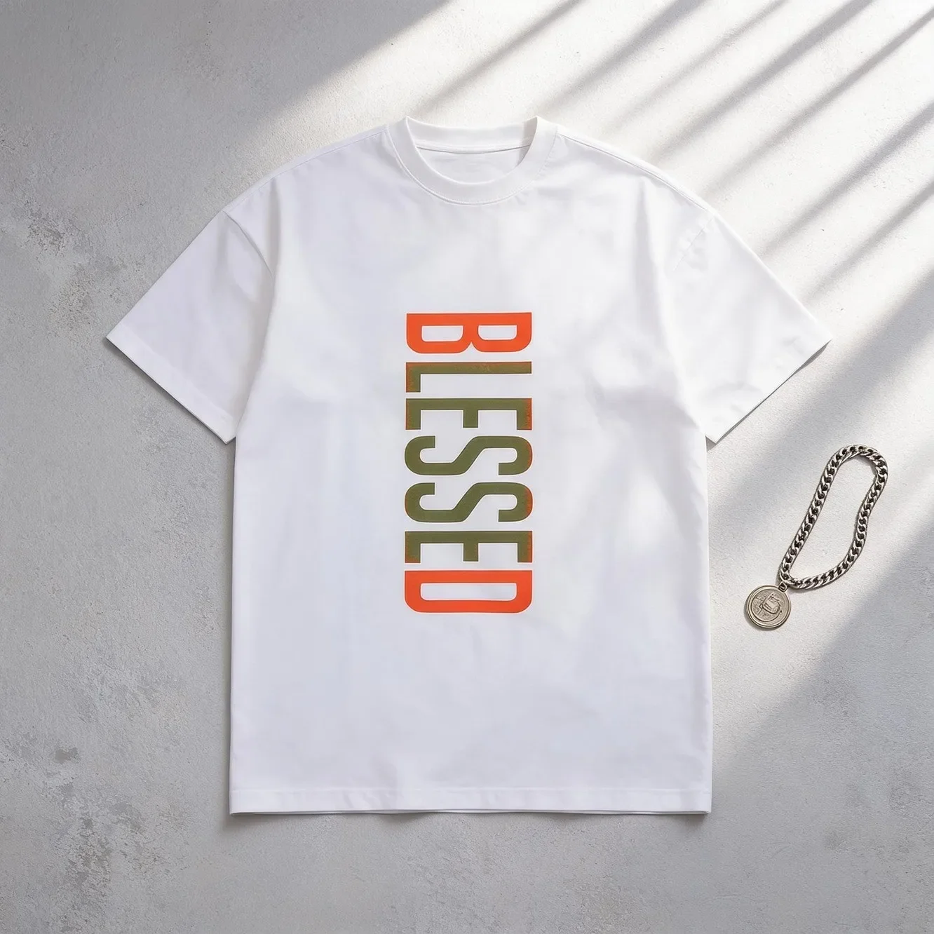 Mens Clothes Blessed Letter Graphic Print White TShirt, Unisex Casual Crew Neck Tshirt, Plus Size Men's Clothing 5XL, Lightweight 220gsm Knit Fabric, Machine Washable, For Spring/Summer/Fall Christmas/Thanksgiving/Easter