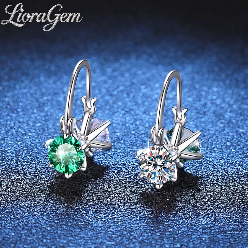 LioraGem Women's Green Moissanite Bow Stud Earrings, Unique, Niche-Style Total 4 Carat Moissanite Earrings Platinum PT950 Stamp