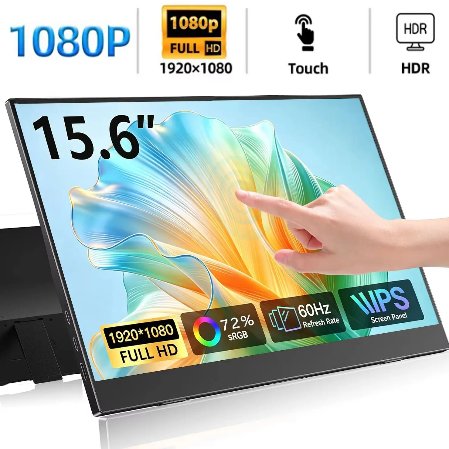15.6 Inch Touch Portable Monitor FHD IPS 72% sRGB VESA With Type-C Mini HDMI For Phone Laptop TV Dack PS4/5 XBox Switch
