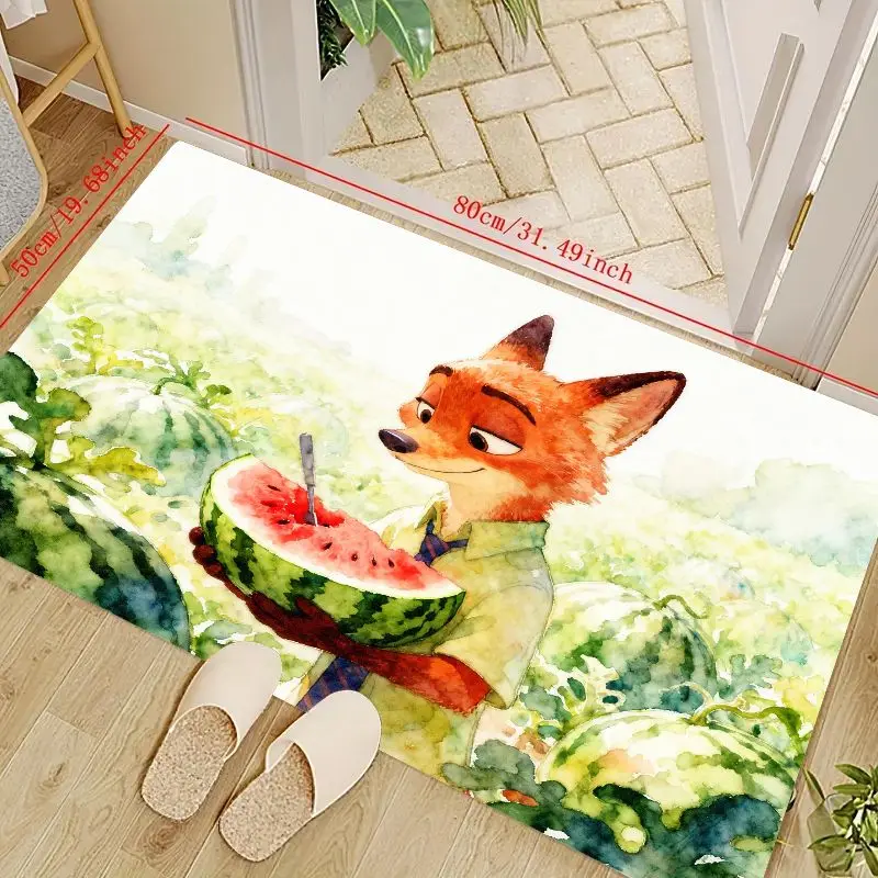

1PC Zootopia Nick Wilde Watermelon Print Floor Mat, Cute Anime Cartoon Character Watercolor Art Rug, Non-Slip Soft Decorative Ar