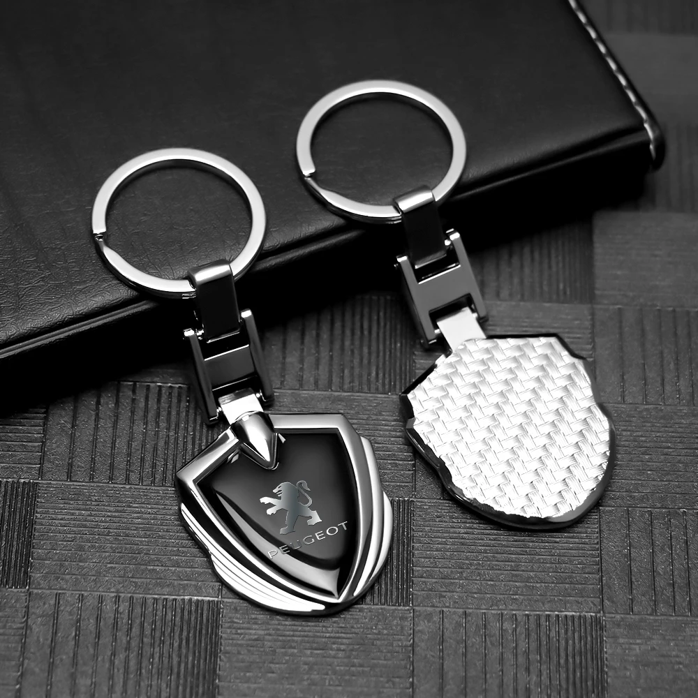 2PCS Auto Keyrings Shield Shape Pendant keychains Key Holders Decorative For PEUGEOT 107 206 207 208 307 308 2008 3008 4008 5008