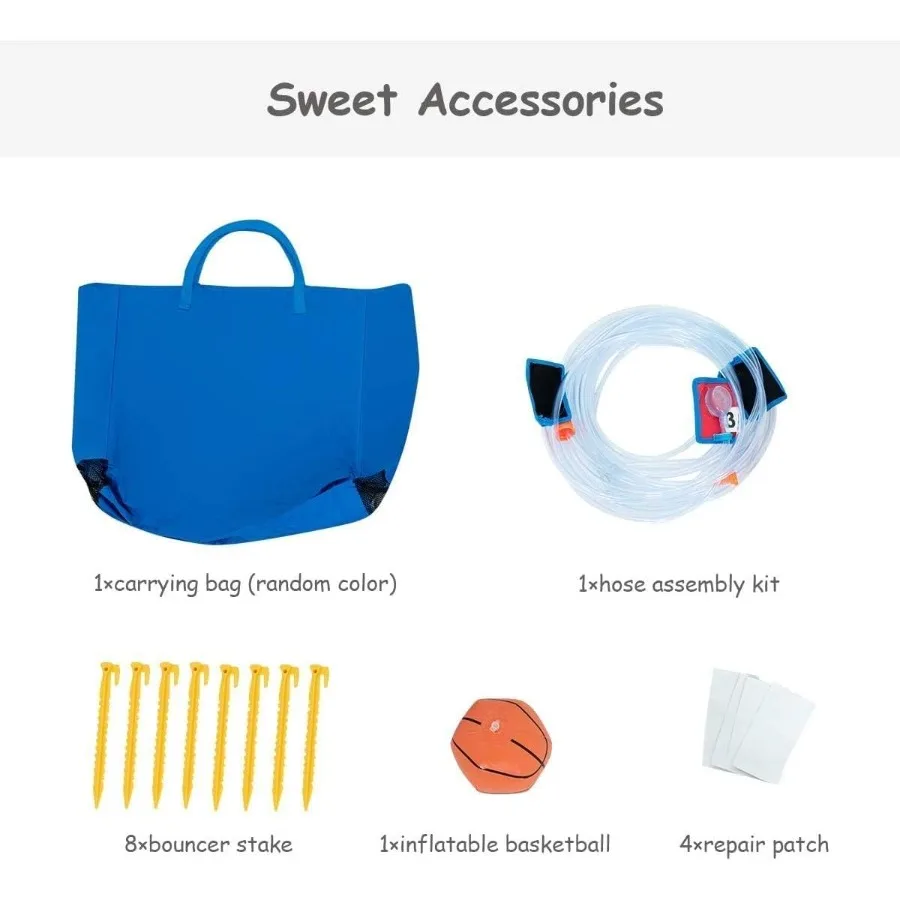 7 in 1 에어바운스 워터슬라이드, 슬라이드 2개, 물총 2개, 클라이밍 월, 스플래시 풀, 농구 링 포함, 야외용 에어바운스